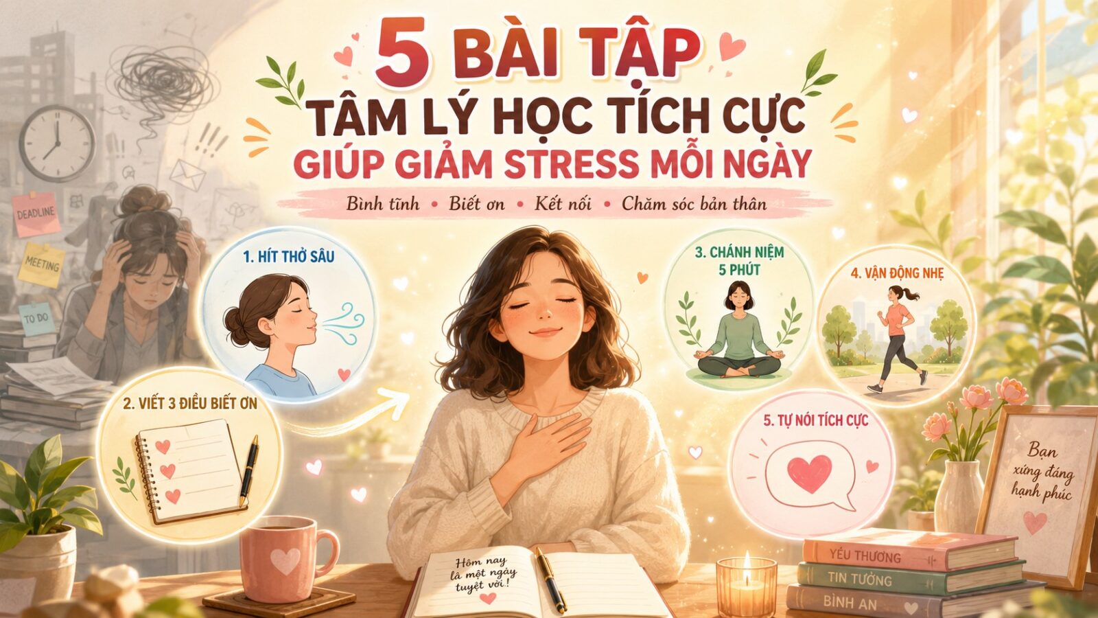 5 BÀI TẬP TÂM LÝ HỌC TÍCH CỰC GIÚP GIẢM STRESS MỖI NGÀY